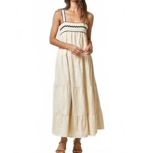 LALAVON Brand Women's Large Cream & Black Tiered Maxi Dress Scallop Trim